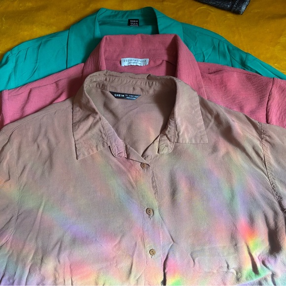 Lot of 3 x Boxy Cropped Large Button-Up Short-Sleeved Shirts - Picture 1 of 13